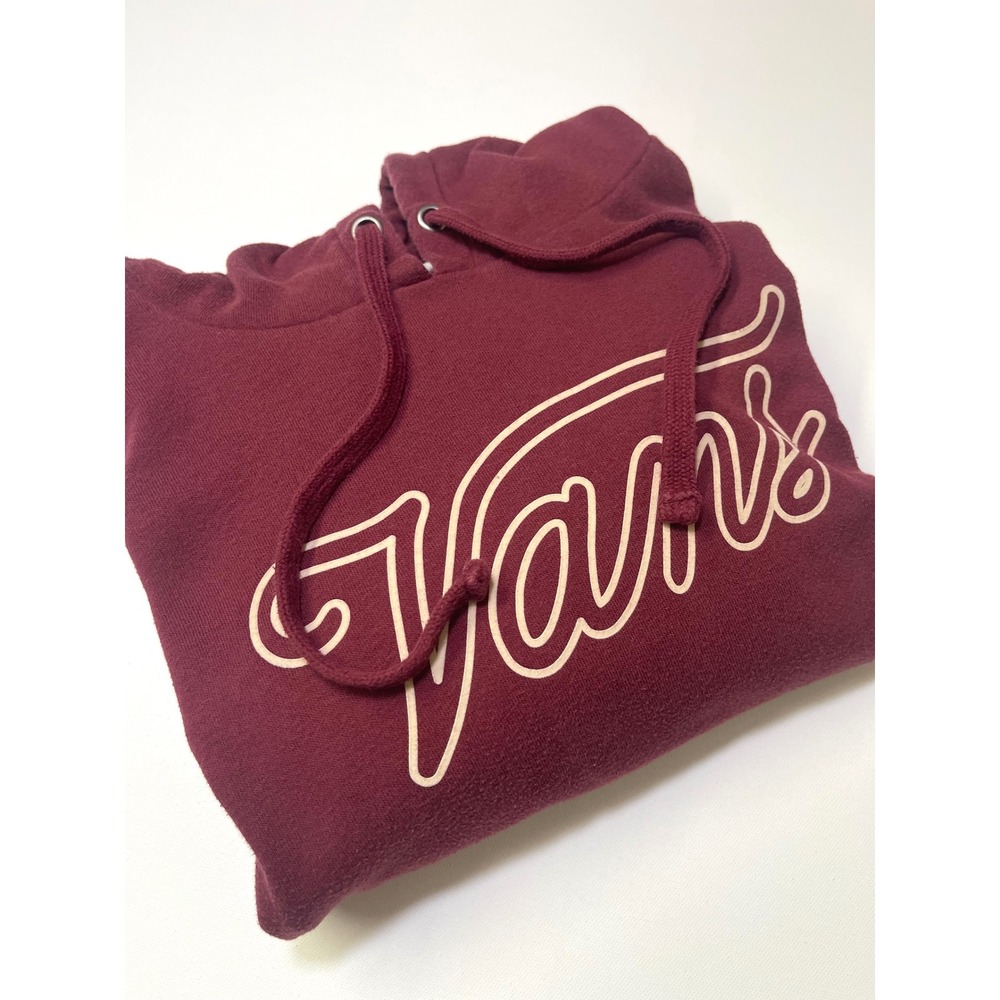 Vans Burgundy Maroon Script Logo Cropped Hoodie Skater Y2K Womens Small 039